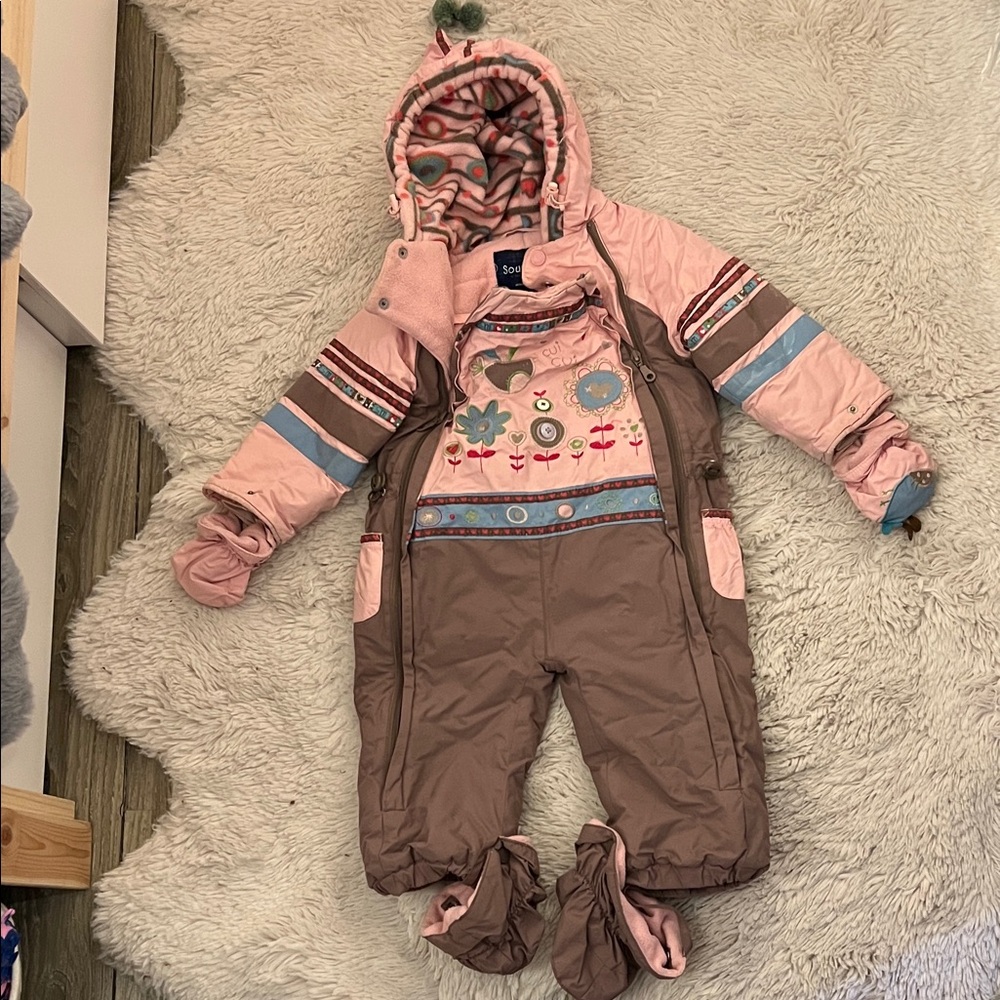 Pink and Brown Baby Winter Snowsuit